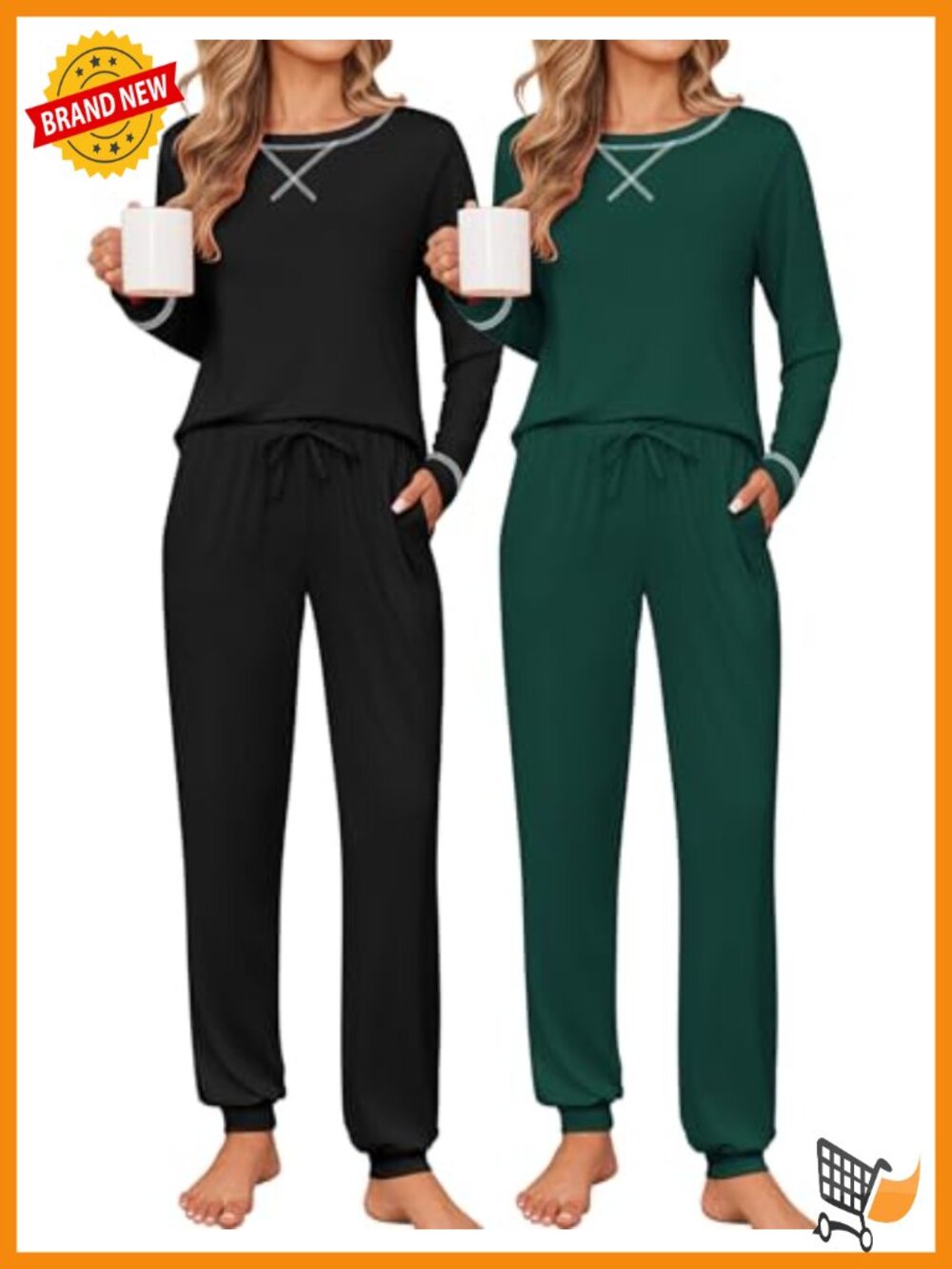 Women's 2 Pack Long Sleeve Pajama Set Jogger Pants Soft Lounge